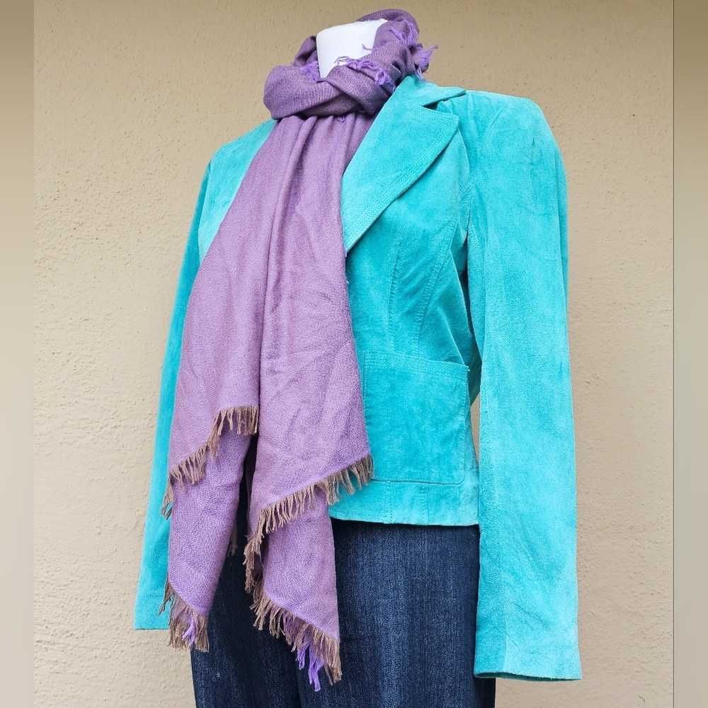 Nordstrom Cashmere Scarf Purple Amethyst Color W Frayed Boarder Details
